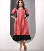Red and black cotton printed a-line ethnic dress