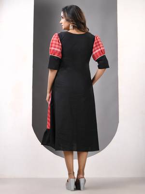 Red and black cotton printed a-line ethnic dress 3