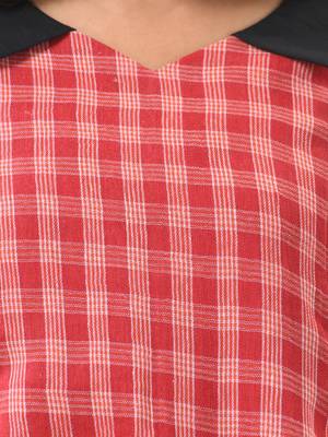 Red and black cotton printed a-line ethnic dress 4