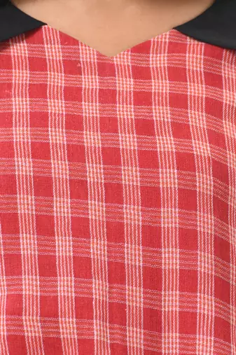 Red and black cotton printed a-line ethnic dress