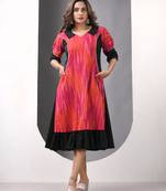 Multicolor and black cotton printed a-line ethnic dress