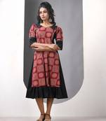Brown and black cotton printed a-line ethnic dress