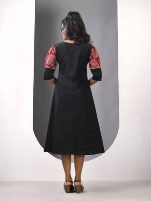 Brown and black cotton printed a-line ethnic dress 3