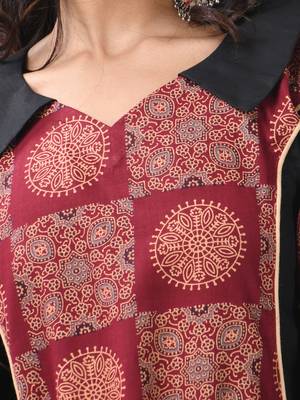 Brown and black cotton printed a-line ethnic dress 4