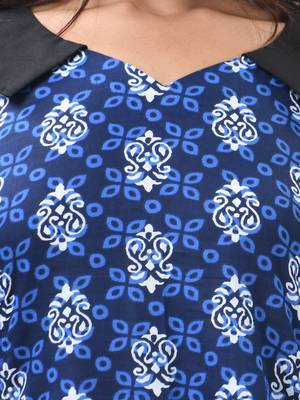 Blue and black cotton printed a-line ethnic dress 4