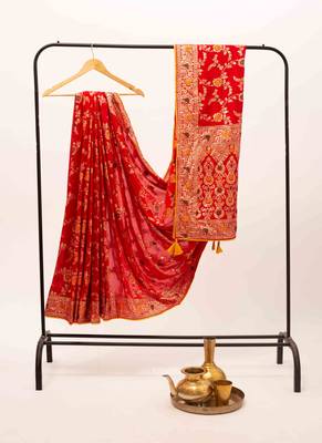 Red banarasi art silk saree 3