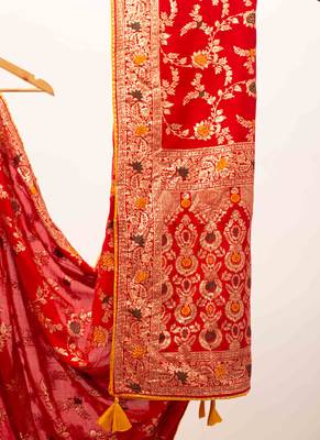 Red banarasi art silk saree 4