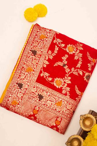 Red banarasi art silk saree
