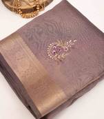Lavender tissue zardozi embroidered saree