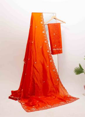 Orange embroidered crused tissue saree 1
