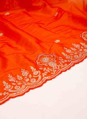 Orange embroidered crused tissue saree 3