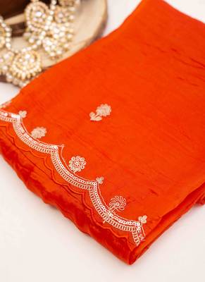 Orange embroidered crused tissue saree 4
