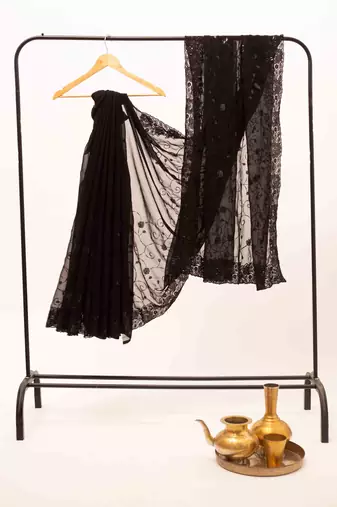 Black georgette floral embroidered saree
