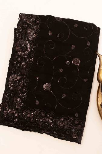 Black georgette floral embroidered saree