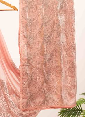 Sequined diamond pattern baby pink saree 4
