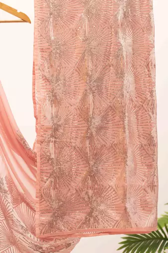 Sequined diamond pattern baby pink saree