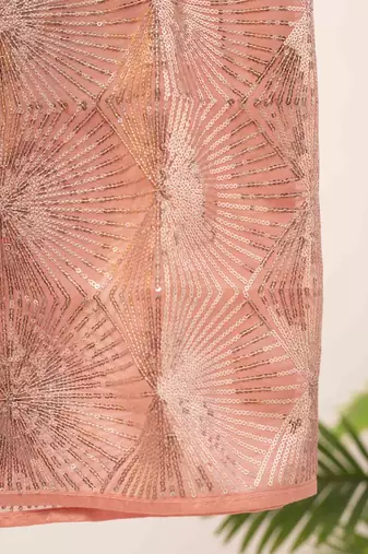 Sequined diamond pattern baby pink saree