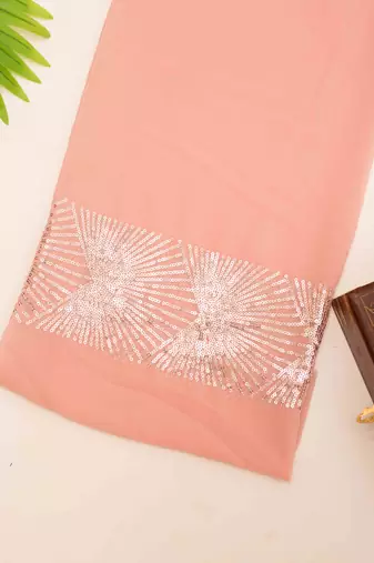 Sequined diamond pattern baby pink saree
