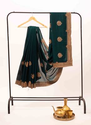 Teal embroidered saree 3