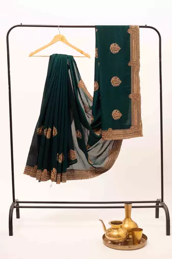 Teal embroidered saree