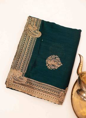 Teal embroidered saree 1