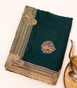 Teal embroidered saree