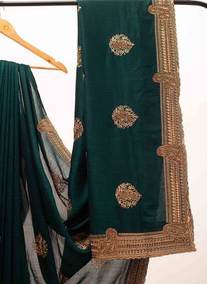 Teal embroidered saree 4