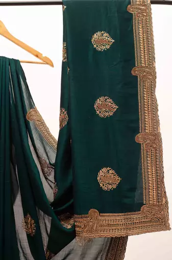 Teal embroidered saree