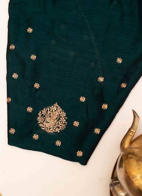 Teal embroidered saree 5