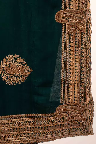 Teal embroidered saree