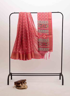 Pink patola art silk saree 3