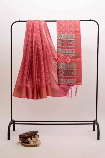 Pink patola art silk saree