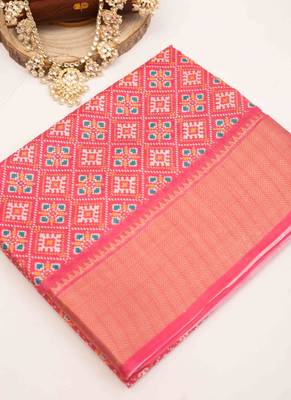 Pink patola art silk saree 1