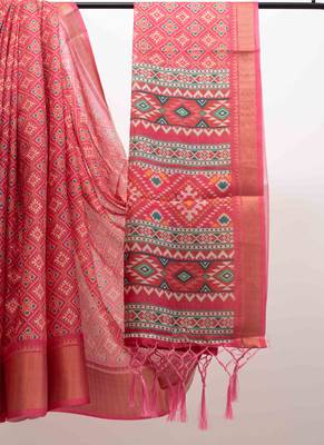 Pink patola art silk saree 4