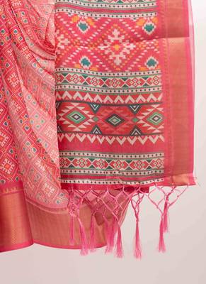 Pink patola art silk saree 5