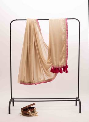 Gold and Cream Dual-Tone Saree with Elegant Embroidered Lace 3