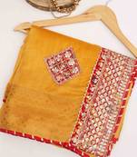 Yellow sequins lace embroidered saree