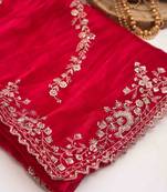 Pink pitta thread embroidered saree
