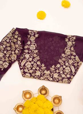Purple embroidered chiffon saree. 5