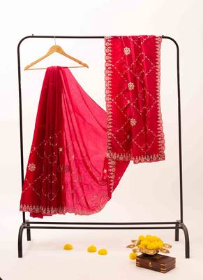 Rani pink gota patti embroidered saree 3