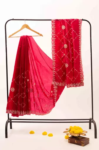 Rani pink gota patti embroidered saree