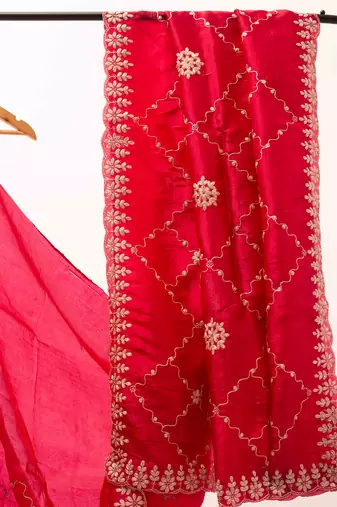 Rani pink gota patti embroidered saree