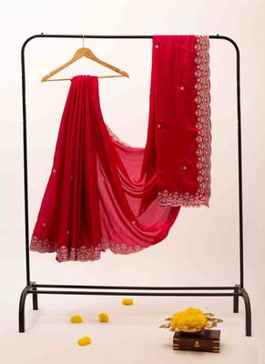 Pink satin embroidered saree 1