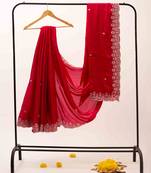 Pink satin embroidered saree