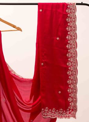 Pink satin embroidered saree 3