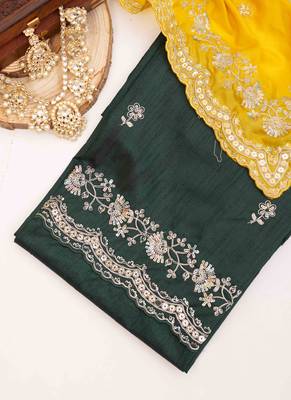 Yellow embroidered silk blend saree 6