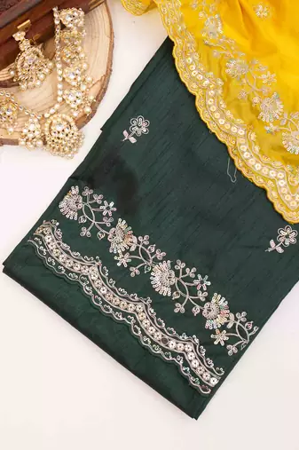 Yellow embroidered silk blend saree