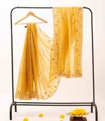 Sui dhaga yellow embroidered saree