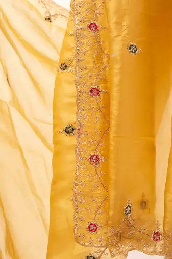 Sui dhaga yellow embroidered saree
