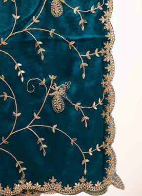 Blue embroidered satin saree 5